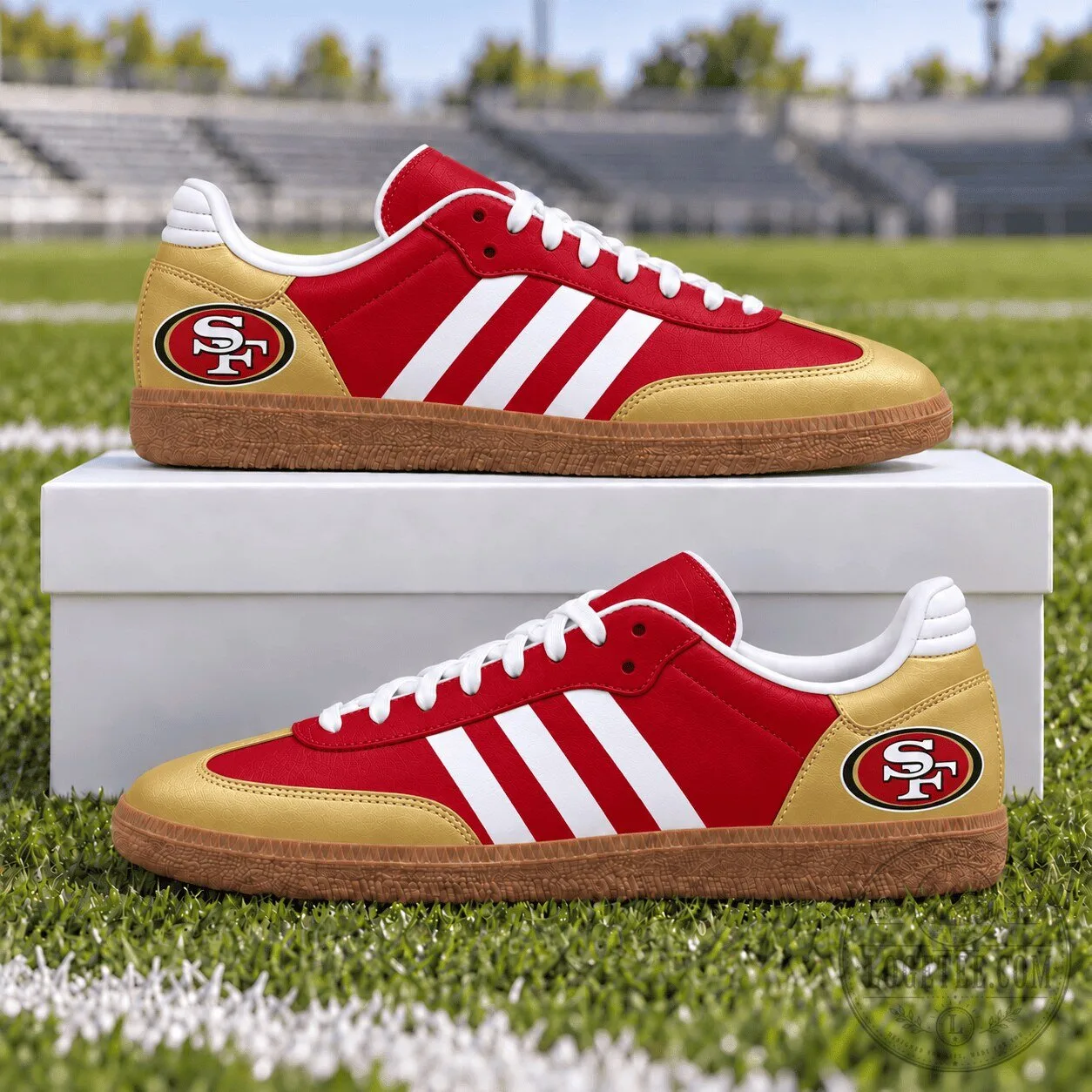 San Francisco 49ers Red and Gold Three Stripes Samba Style Shoes 1 San Francisco 49ers Red and Gold Three Stripes Samba Style Shoes