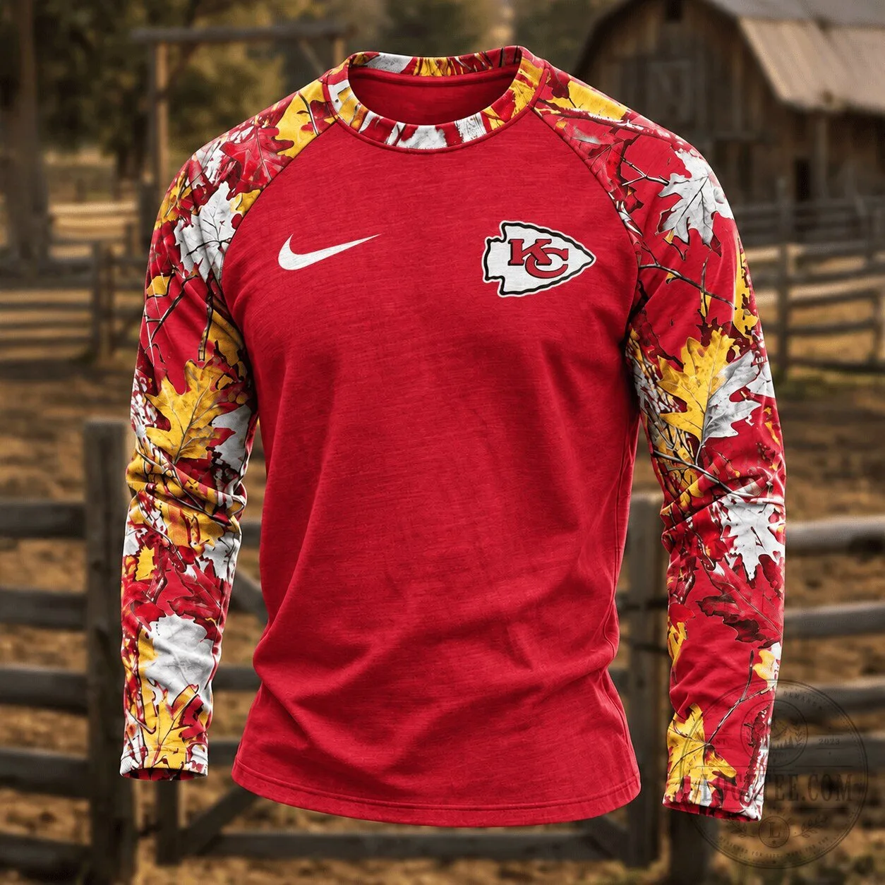 Kansas City Chiefs Autumn Leaves Camouflage Long Sleeve Shirt for Men 1 Kansas City Chiefs Autumn Leaves Camouflage Long Sleeve Shirt for Men