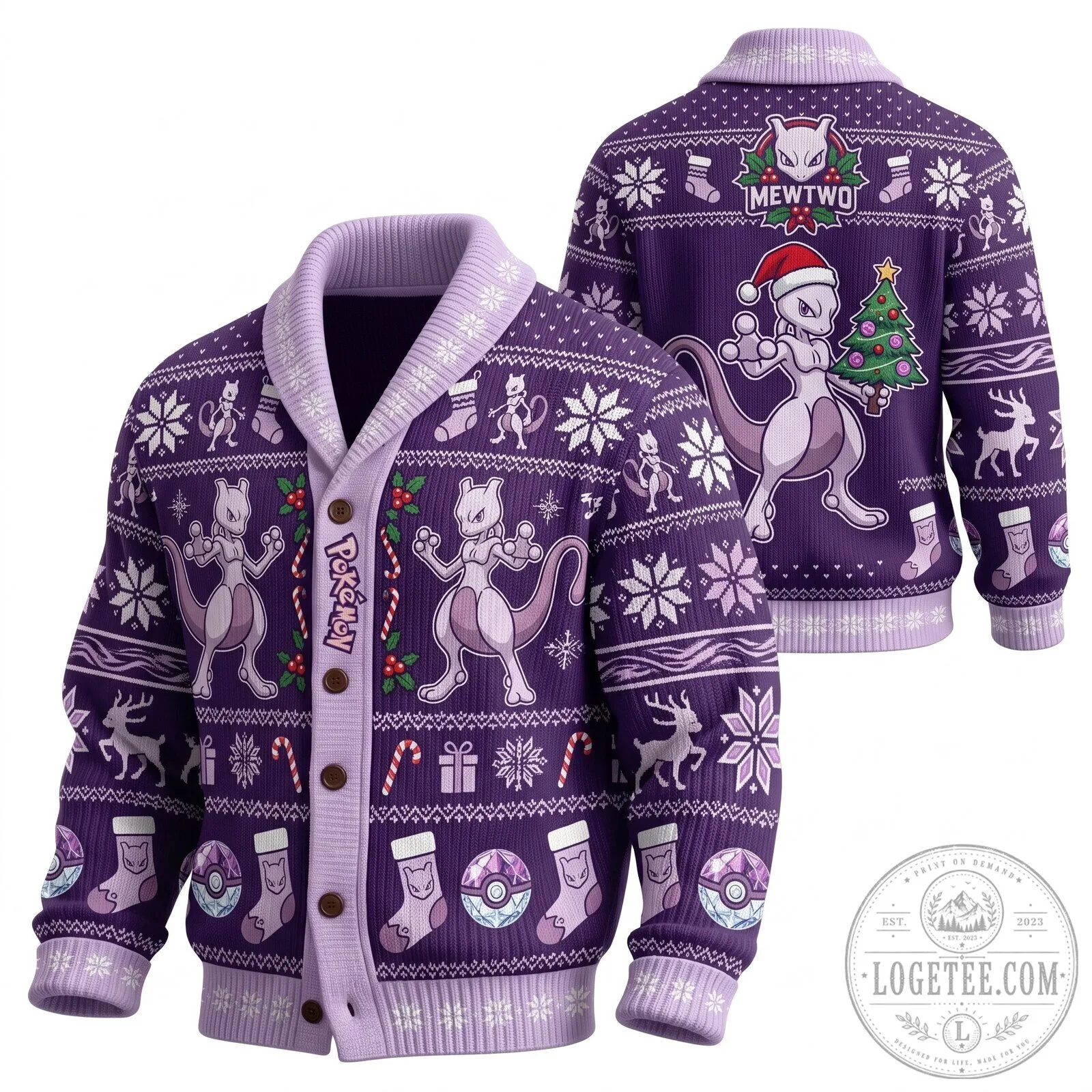 Pokemon Mewtwo Christmas Holiday Ugly Sweater Cardigan 4 Pokemon Mewtwo Christmas Holiday Ugly Sweater Cardigan