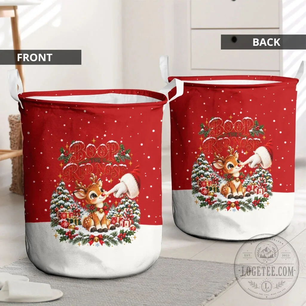 Cute Reindeer Boop The Red Nose Christmas Festive Winter Laundry Basket 8 Cute Reindeer Boop The Red Nose Christmas Festive Winter Laundry Basket
