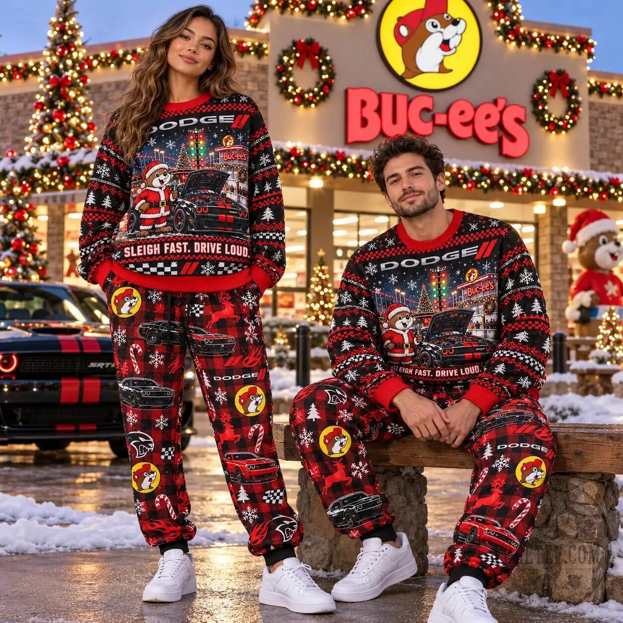 Dodge Challenger SRT Buc-ee's Christmas Holiday Ugly Sweater and Jogger Pants Set 8 Dodge Challenger SRT Buc-ee
