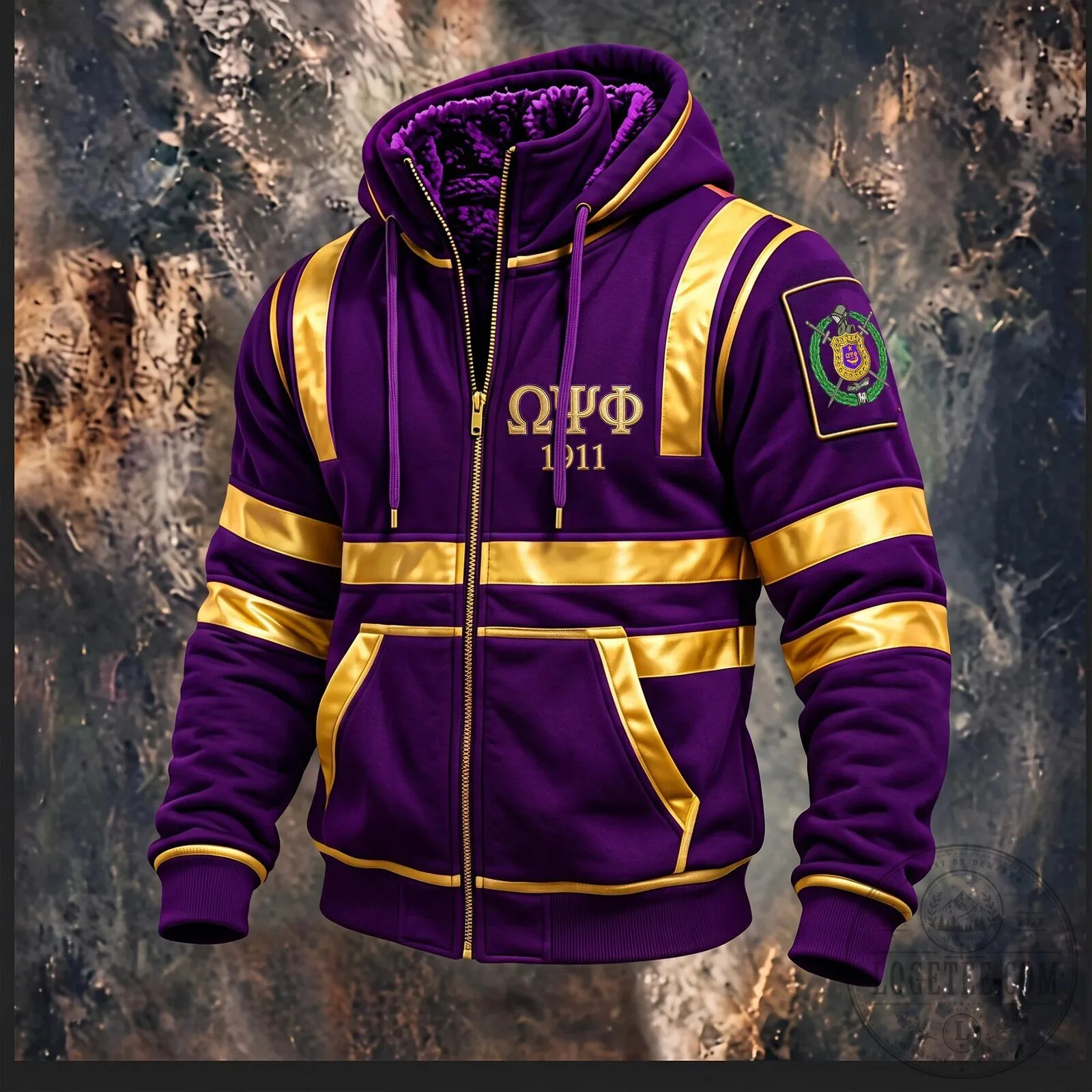 Omega Psi Phi Fraternity 1911 Purple and Gold Full-Zip Hoodie 2 Omega Psi Phi Fraternity 1911 Purple and Gold Full-Zip Hoodie