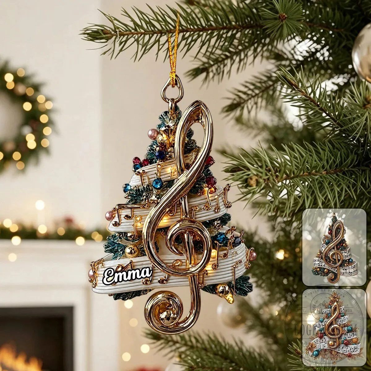 Personalized Treble Clef Christmas Tree Ornament, Custom Music Lover Holiday Gift 2 Personalized Treble Clef Christmas Tree Ornament, Custom Music Lover Holiday Gift
