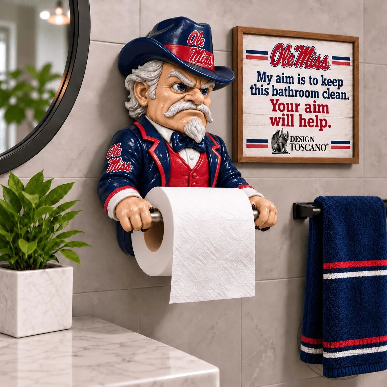 Ole Miss Colonel Reb Mascot Toilet Paper Holder Bathroom Decor