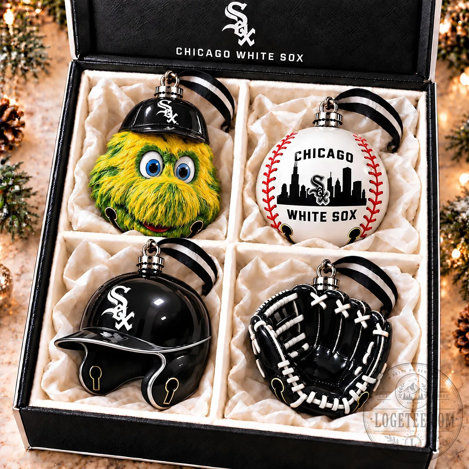 Chicago White Sox Baseball Team Christmas Tree Holiday Ornament Set