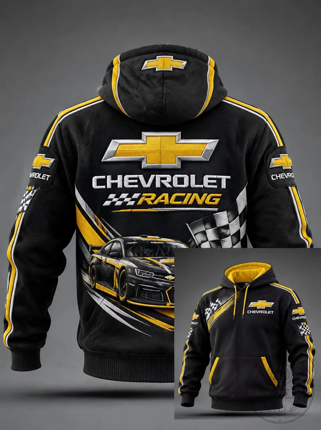 Chevrolet Racing Black and Yellow Full-Zip Hoodie for Men