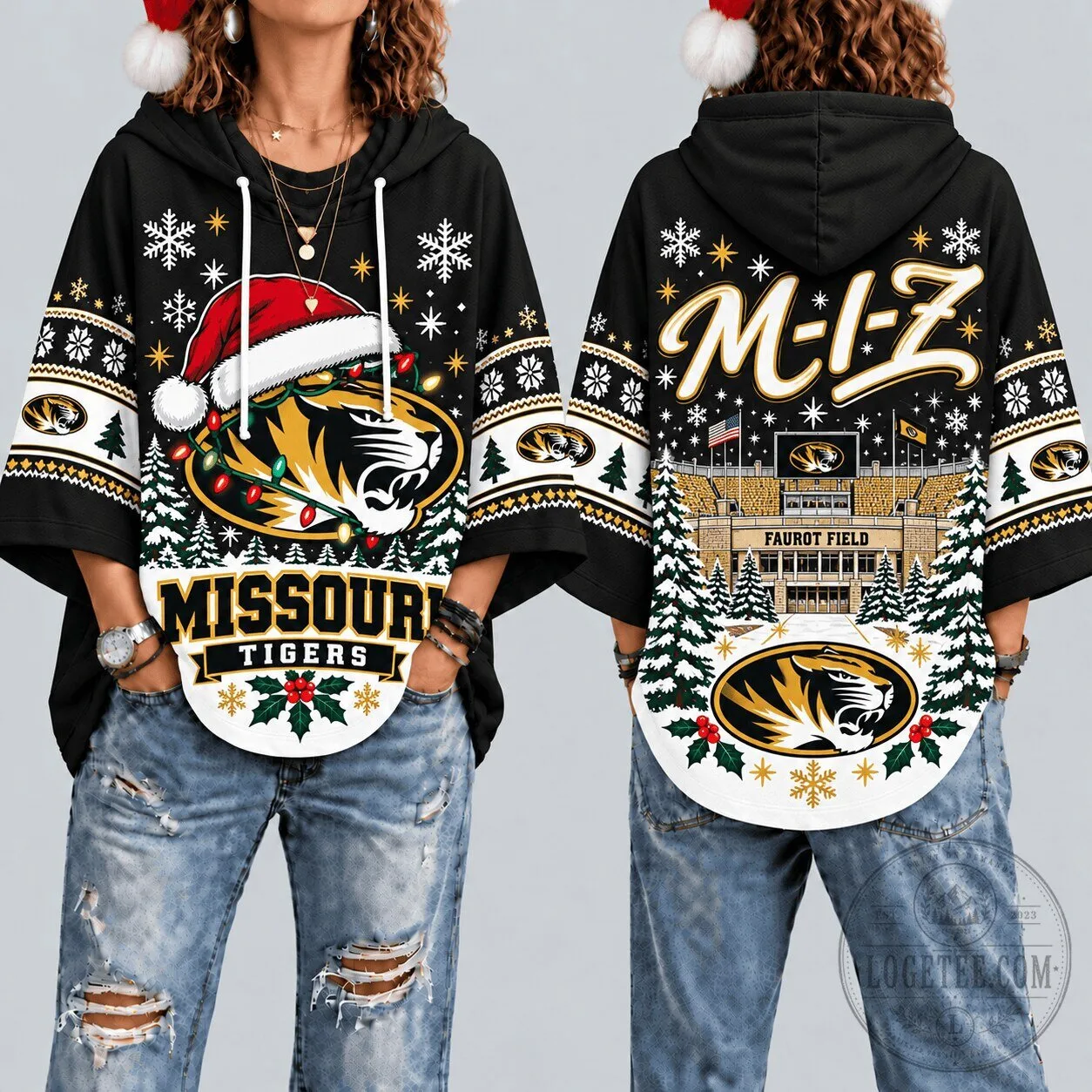 Missouri Tigers Christmas Snowflakes Hooded Poncho Top 1 Missouri Tigers Christmas Snowflakes Hooded Poncho Top