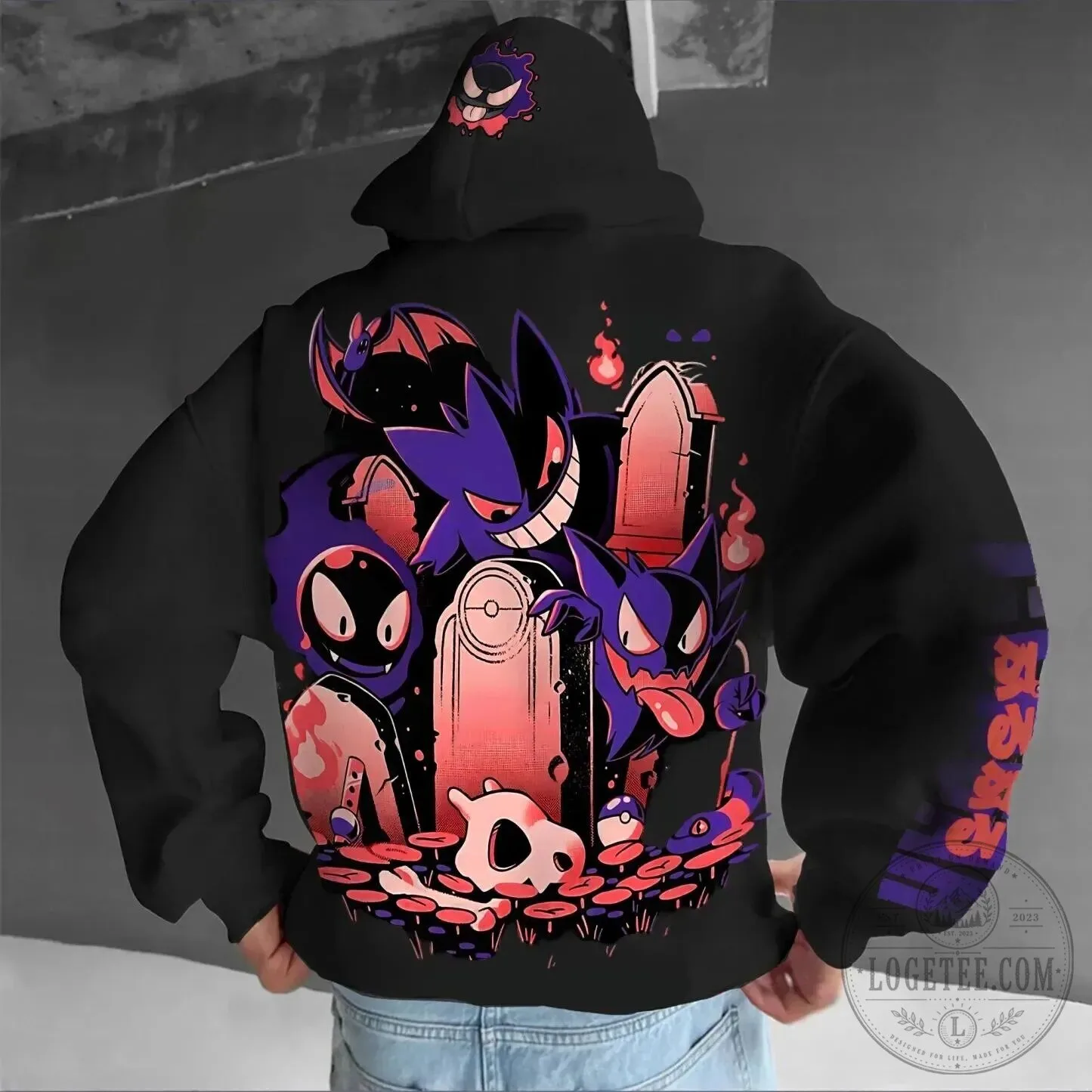 Pokemon Gengar Ghost Type Evolution Graveyard Halloween Hoodie