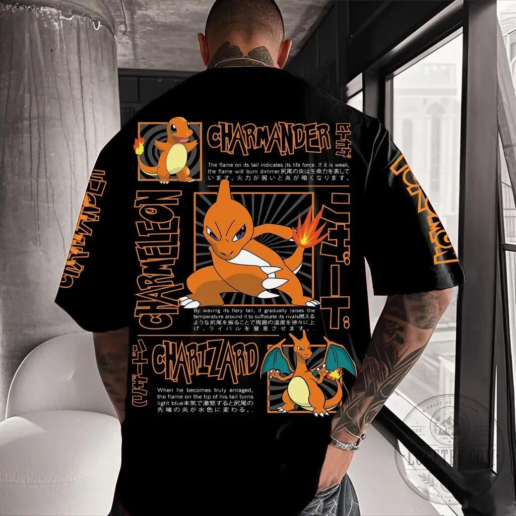 Pokemon Charmander Charmeleon Charizard Evolution Black T-Shirt