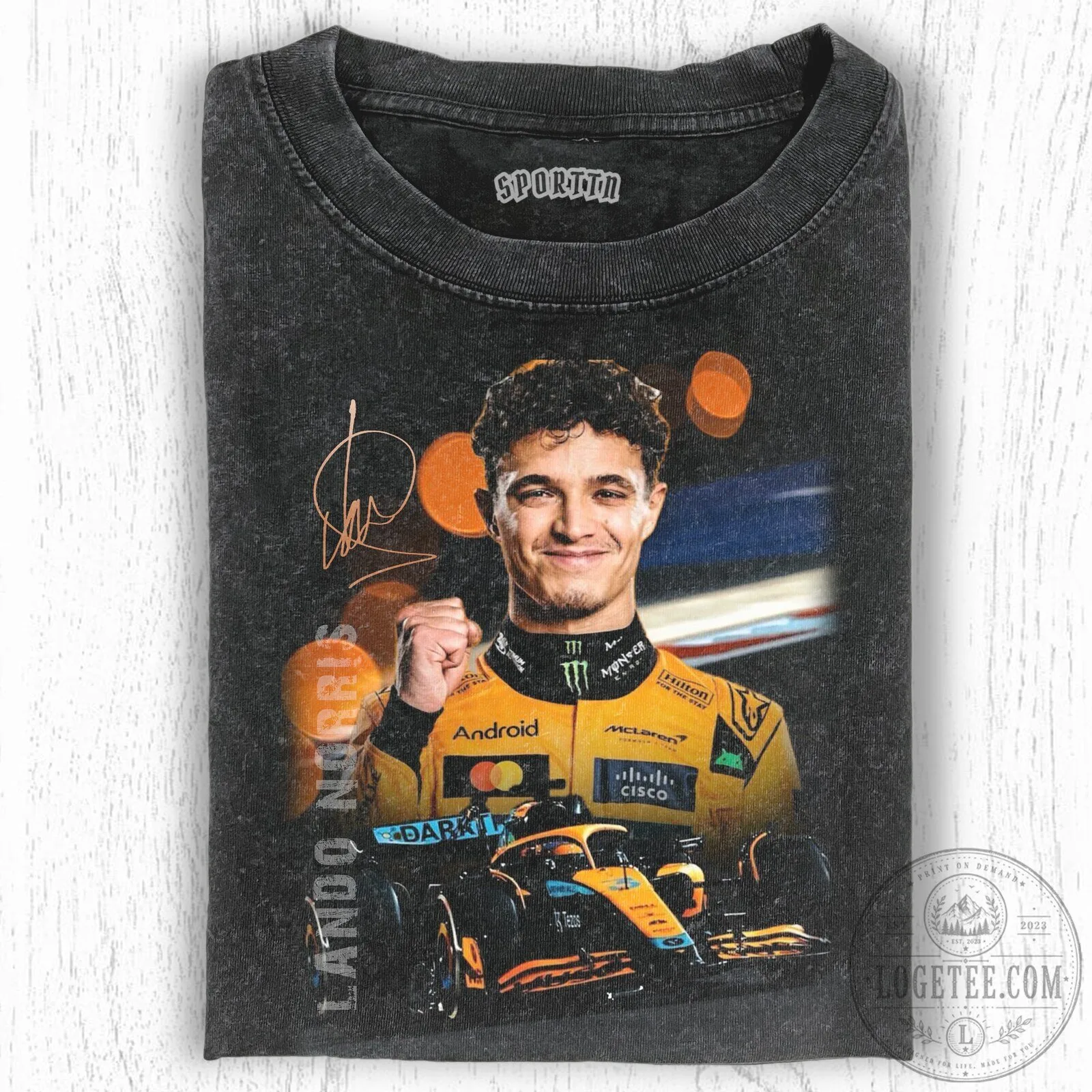 Lando Norris Formula 1 Racing McLaren Team Driver Vintage Washed T-Shirt