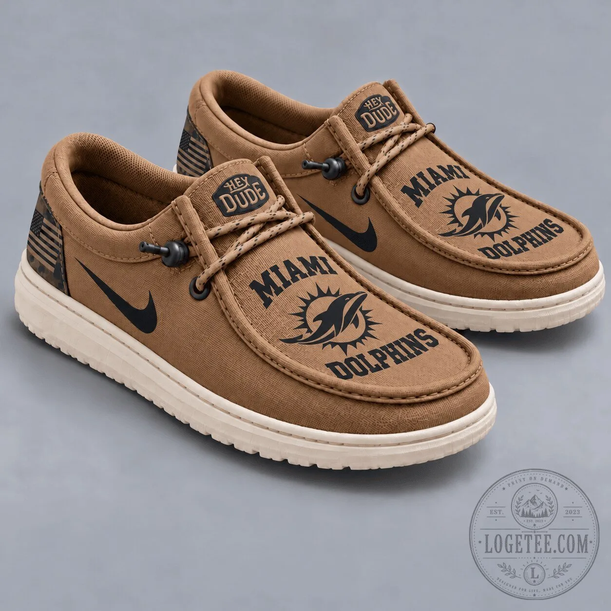Miami Dolphins NFL Team Logo Brown Canvas Casual Shoes