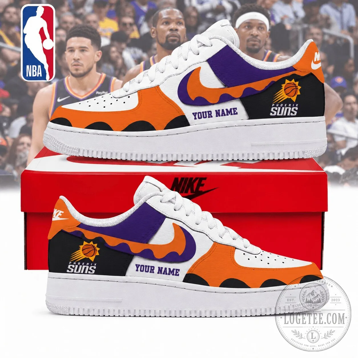 Phoenix Suns NBA Personalized Orange Purple White Low Top Sneakers Shoes