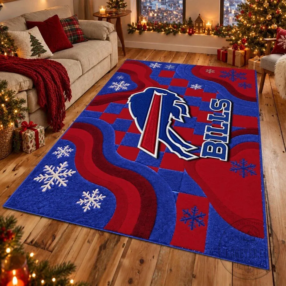 Buffalo Bills Christmas Snowflakes Holiday Area Rug 3 Buffalo Bills Christmas Snowflakes Holiday Area Rug