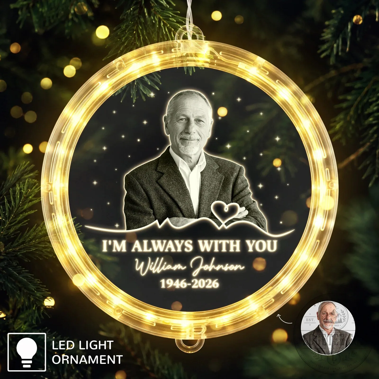 Personalized Memorial LED Light Ornament for Loss of Loved One