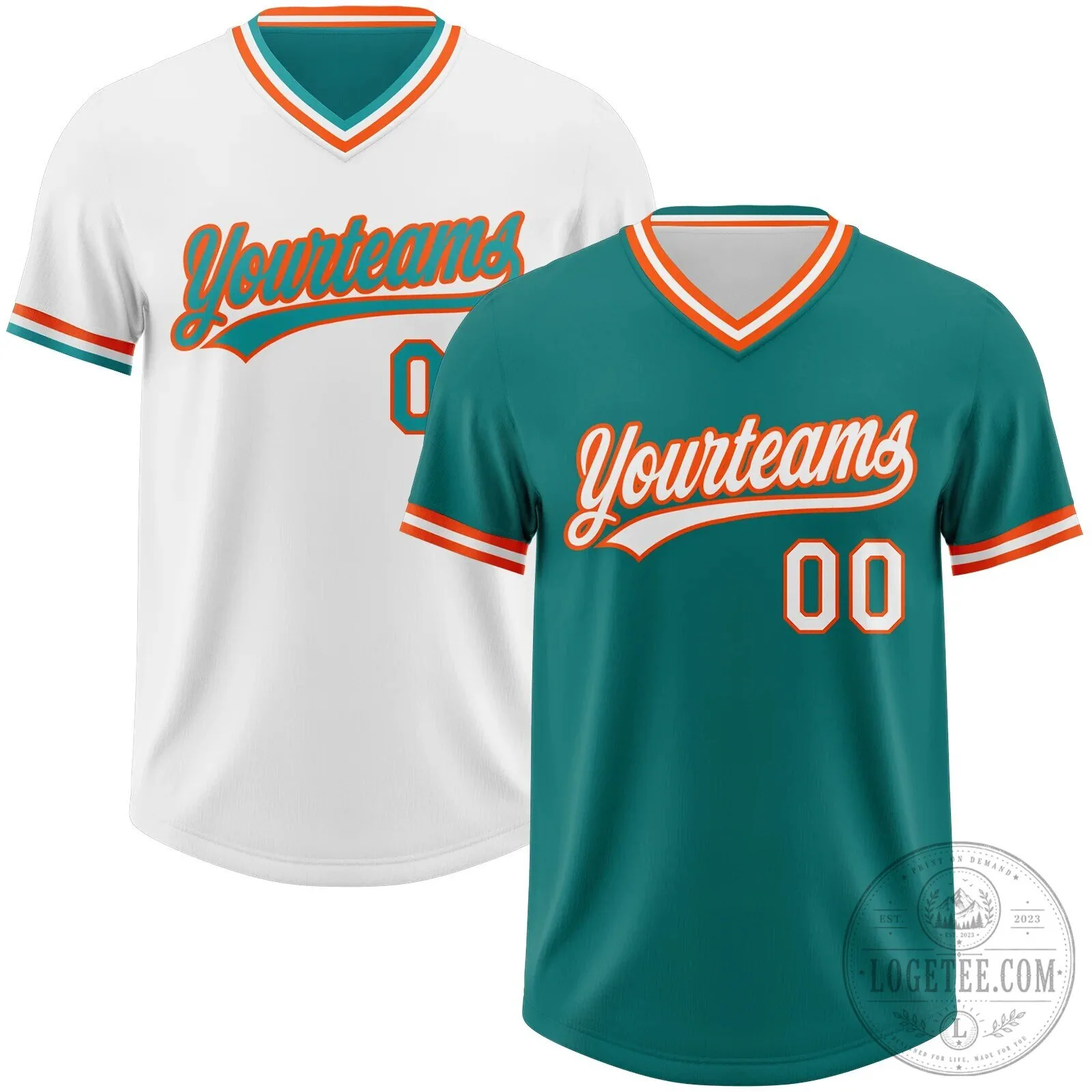 Custom Teal White Orange Reversible Pullover Baseball Jersey Shirt