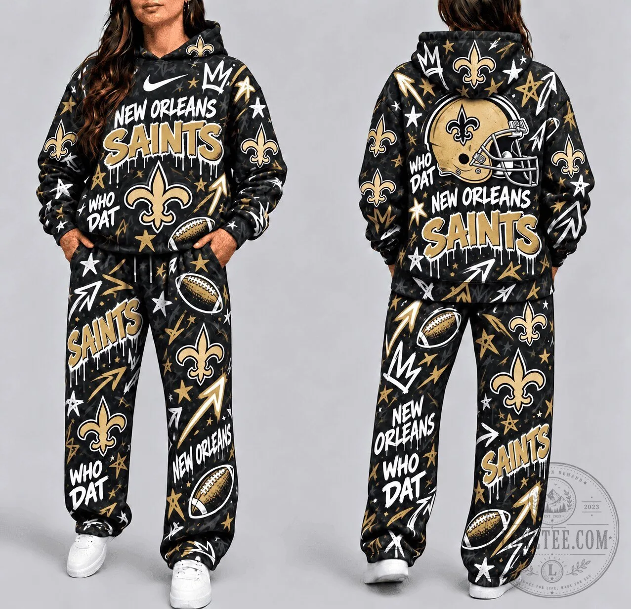 New Orleans Saints Black And Gold Graffiti Style Football Team Hoodie