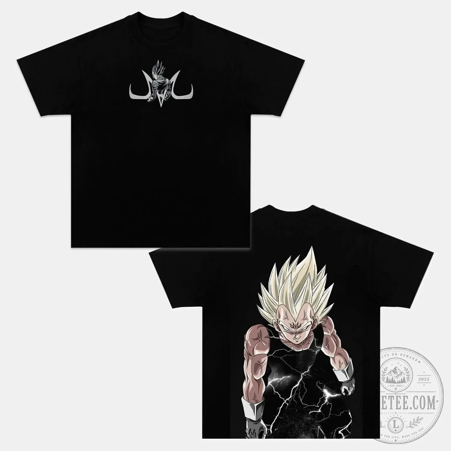 Black Graphic T-Shirt Featuring Anime Inspired Super Saiyan Vegeta from Dragon Ball Z 2 Black Graphic T-Shirt Featuring Anime Inspired Super Saiyan Vegeta from Dragon Ball Z