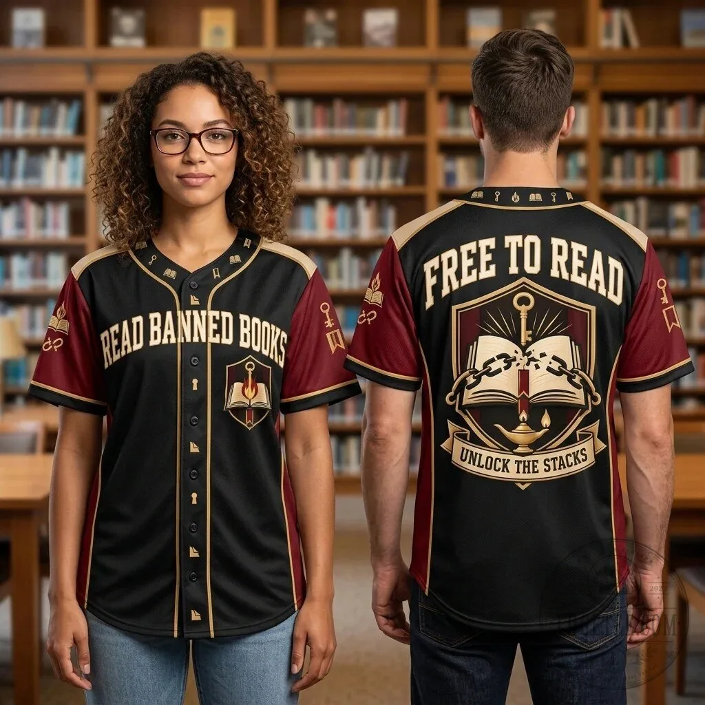 Read Banned Books Free To Read Unlock The Stacks Baseball Jersey 3 Read Banned Books Free To Read Unlock The Stacks Baseball Jersey