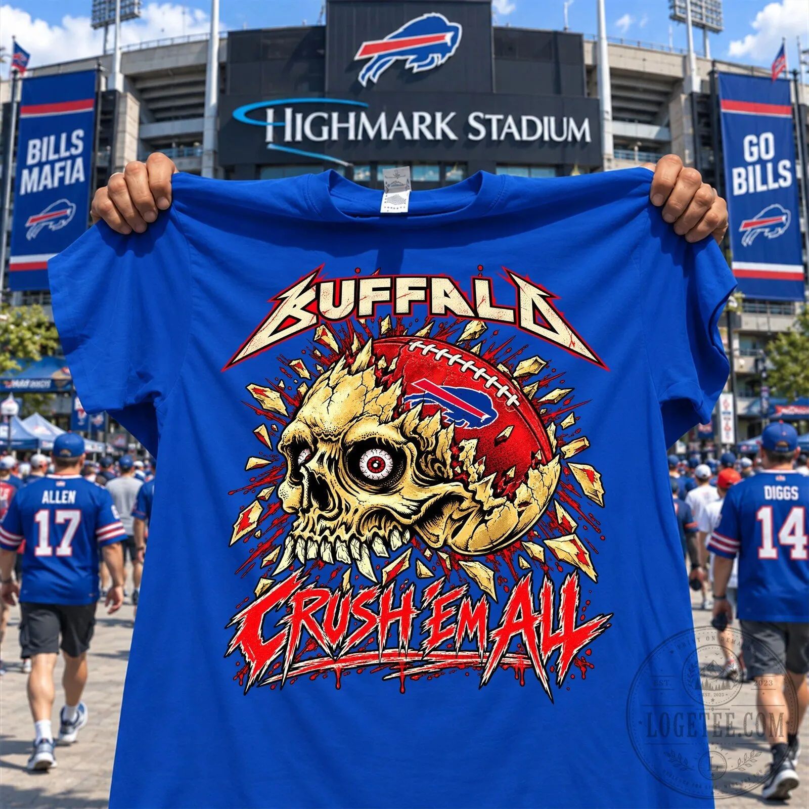 Buffalo Bills Mafia Skull Crush Em All Football Fan T-Shirt 3 Buffalo Bills Mafia Skull Crush Em All Football Fan T-Shirt