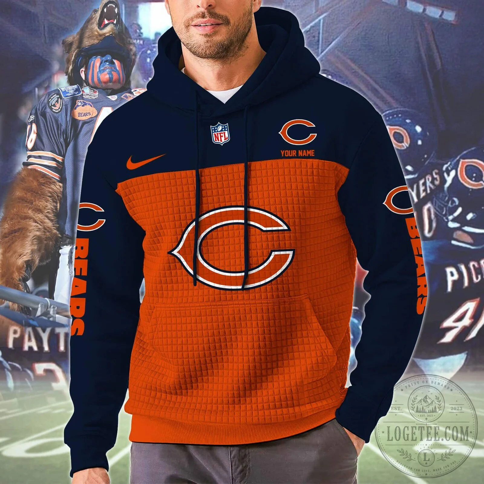 Chicago Bears NFL Football Team Color Block Pullover Hoodie