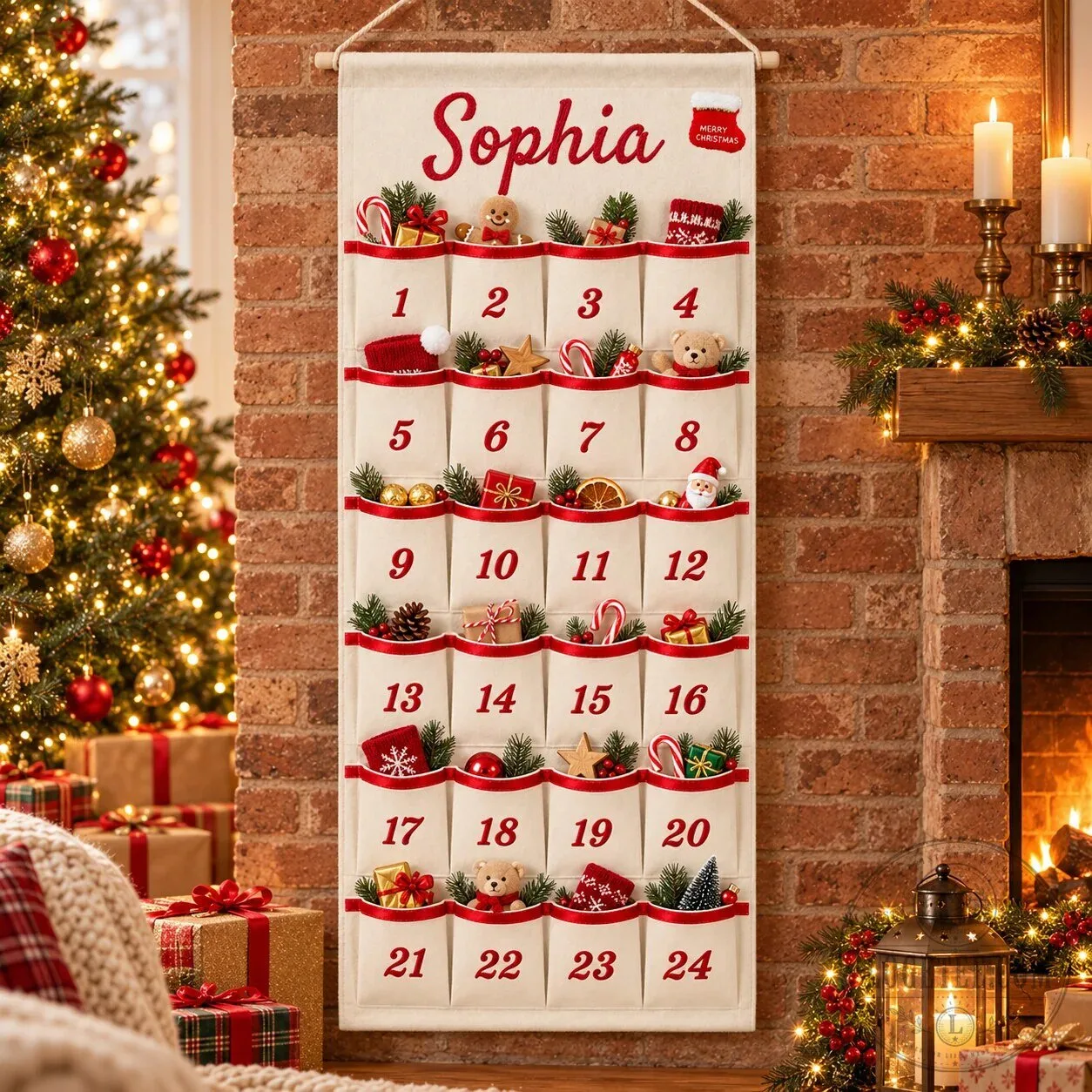 Personalized Christmas Advent Calendar Wall Hanging with 24 Pockets 11 Personalized Christmas Advent Calendar Wall Hanging with 24 Pockets
