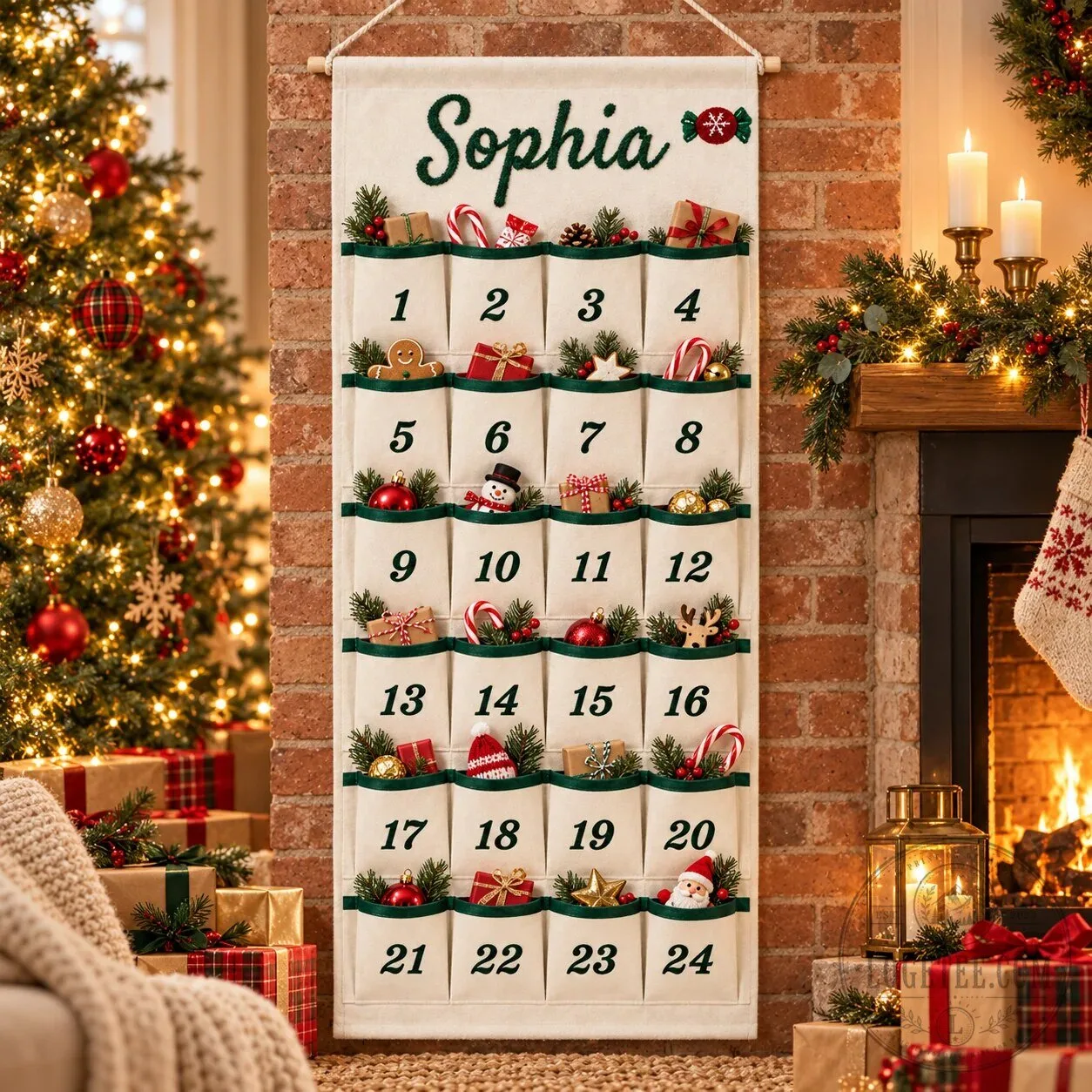 Personalized Christmas Advent Calendar Wall Hanging with 24 Pockets 14 Personalized Christmas Advent Calendar Wall Hanging with 24 Pockets