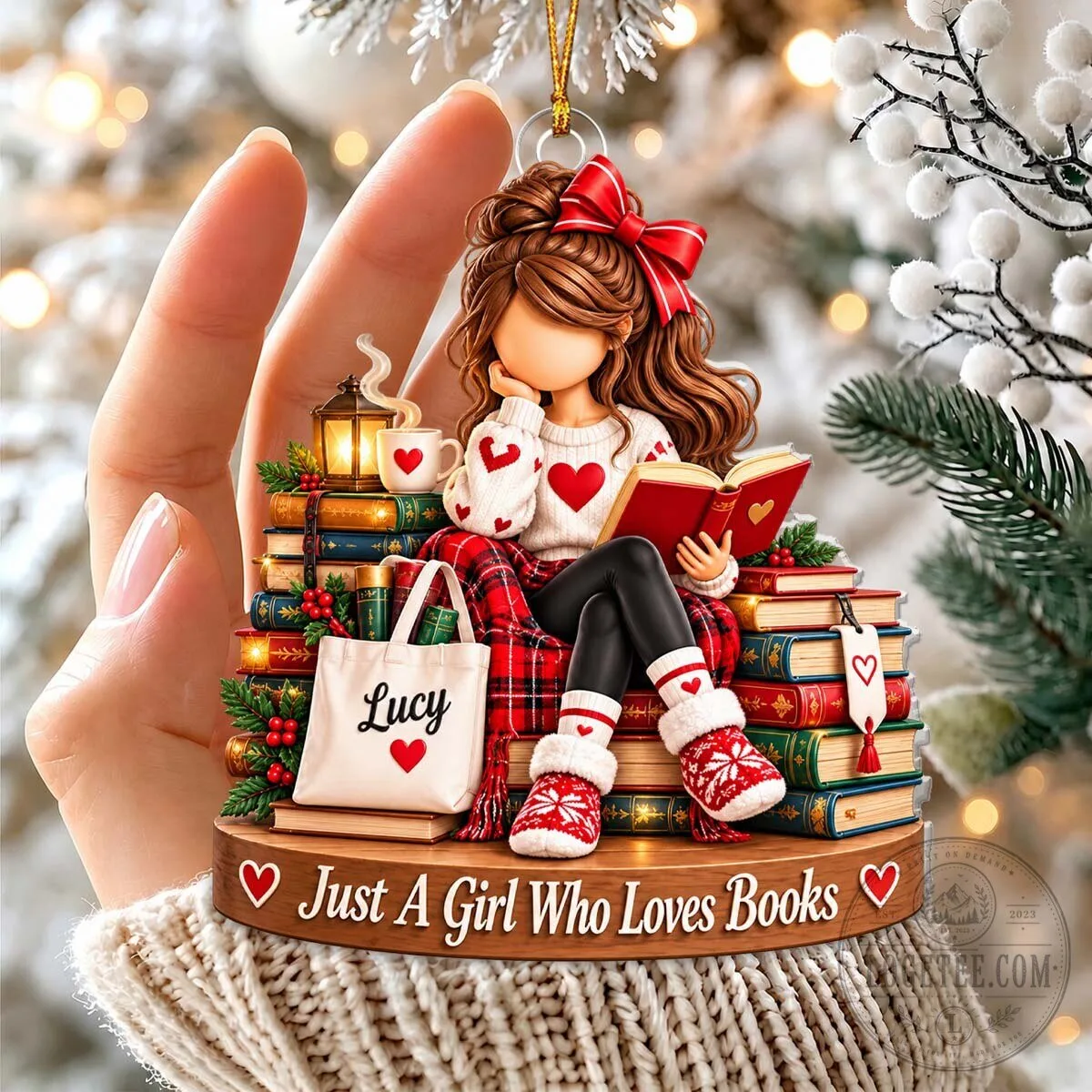 Personalized Just A Girl Who Loves Books Christmas Ornament