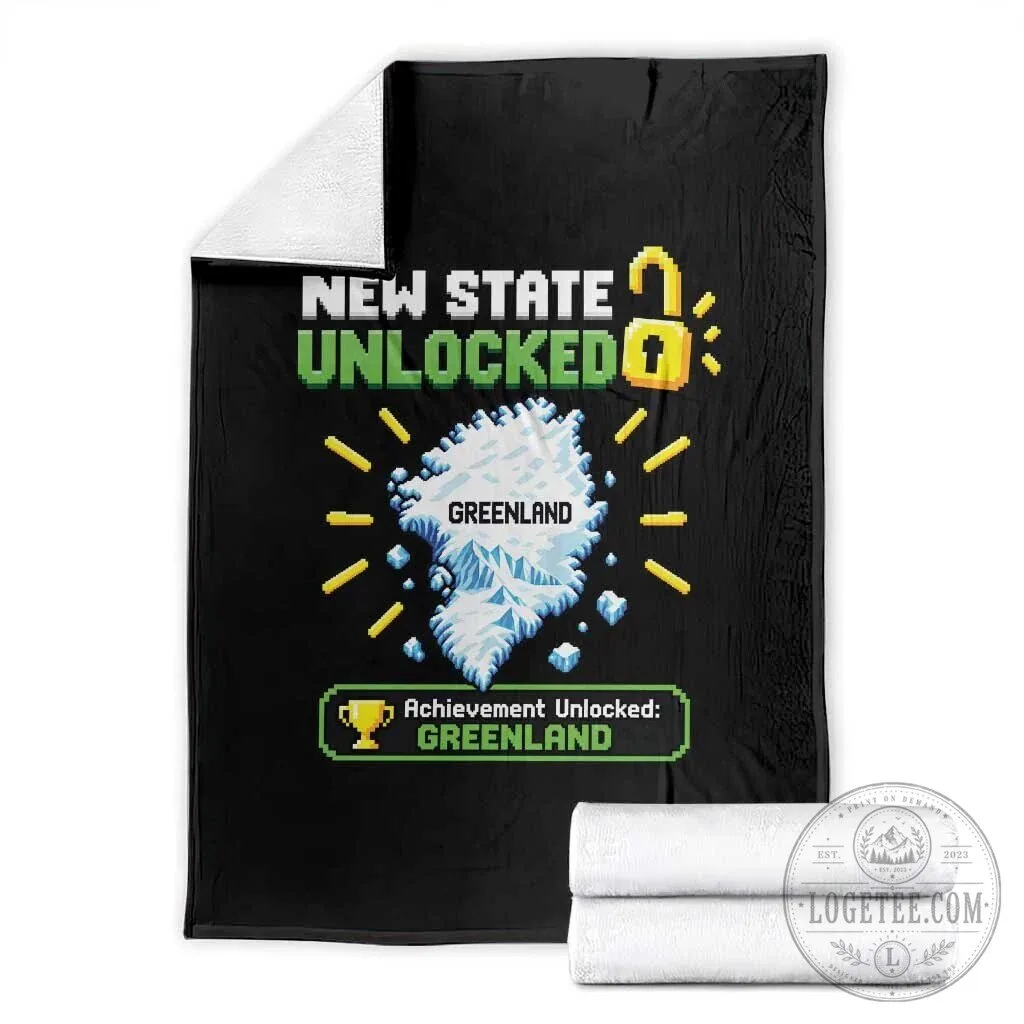 New State Unlocked Greenland Pixel Art Map Throw Blanket Funny Geographic Parody